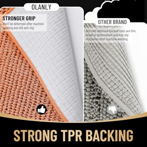 OLANLY Thick Chenille Small Bathroom Rugs 24x16, Absorbent Bath Mat, Clay - Image 5