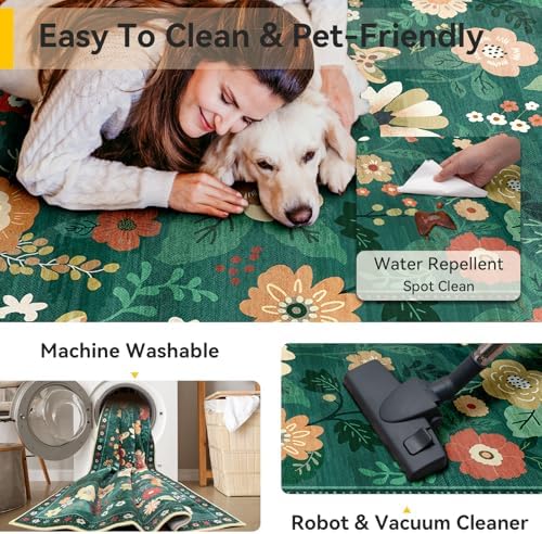 RELEANY Floral Washable 9x12 Area Rugs DarkGreen - Image 5
