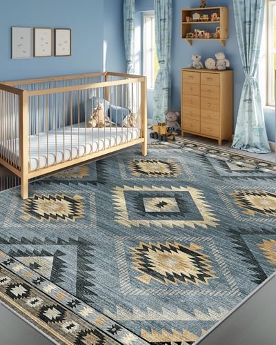 BESTSWEETIE 5'x7' Washable Area Rug for Living Room Bedroom Navy/Grey - Image 2