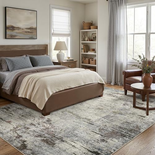 DMOYEST Area Rug Living Room Rugs - 6x9 Washable Large Soft Indoor Neutral Modern Abstract Low Pile Rug Carpet for Bedroom Dining Room Farmhouse Home Office - Brown Rust - Image 2