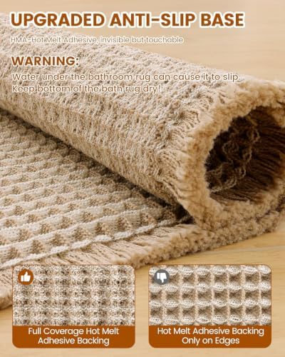 Smiry Waffle Bathroom Rugs Sets 2 Piece (30x20+24x16, Brown & Cream) - Image 5