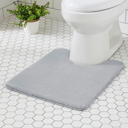 MINIDEAR Toilet Rugs 24x20 - U Shaped Light Gray Thick Memory Foam Contour Rugs,Ultra Soft & Plush Fluffy, Non-Slip, Quick Dry, Absorbent Washable Floor Microfiber Mat for Home Decor Accessories by MINIDEAR