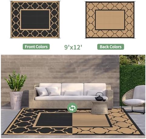 GENIMO Outdoor Rug, Waterproof Plastic Rugs for Patio, 9'x12' Black Brown - Image 4
