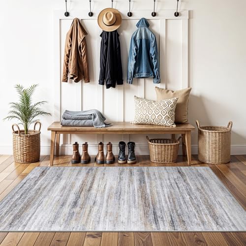 3x4 Rugs Washable Entry Rug: Easy-to-Clean Carpets for Large Entryway Hallway Kitchen Bedroom - Stain and Water Resistant Carpet with Non-Slip Backing - Soft Low-Pile Door Mat Beige Grey by WIEVEDENS