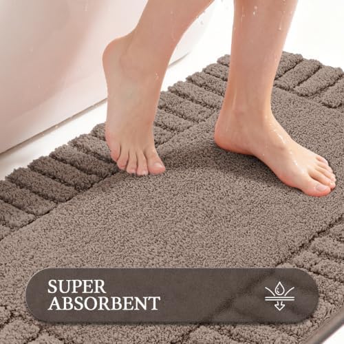 Pauwer Bathroom Rugs Sets 2 Piece, Non Slip Plush Bath Mats, Dark Grey - Image 4