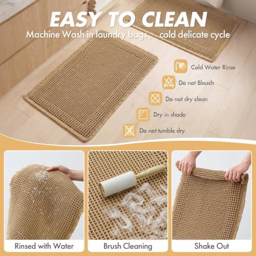 MIULEE Set of 2 Waffle Bathroom Rugs Bordered Bath Mat Brown 18x30 Inch - Image 6