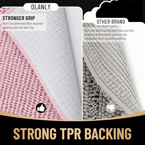 OLANLY Thick Chenille Absorbent Bathroom Rugs Mat 30x20, Dusty Rose - Image 5