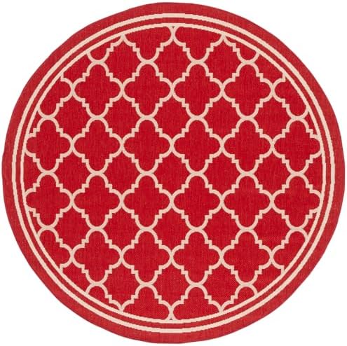 SAFAVIEH Courtyard Collection 4' Round Red/Bone CY6918 Trellis Indoor/ Outdoor Splashproof Easy Scrubbing Patio Backyard Mudroom Area Rug - Image 2
