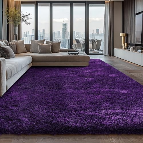 10X14 Large Area Rugs for Living Room Bedroom,Big Shag Rug for Bedroom Dorm,Soft Fluffy Indoor Carpet Plush Rugs for Living Room Home Decor,Purple by Boshengya