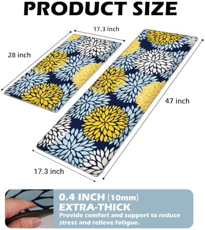 Kitchen Mats Set of 2 Cushioned Anti Fatigue Kitchen Rugs Non Slip Waterproof Kitchen Runner Memory Foam Floor Mat Comfort Standing Mat for Sink,Office,Laundry, Navy Yellow - Image 3