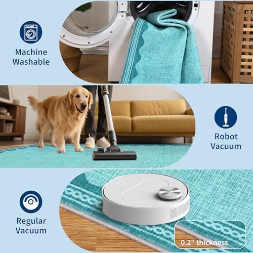 GarveeHome Scalloped Teal 2.5x8 Runner Rug for Hallway Washable Kitchen Rugs Non Slip Solid Modern Soft Low-Pile Indoor Carpet for Entryway Laundry Room Floor Mats TPE Backing - Image 7