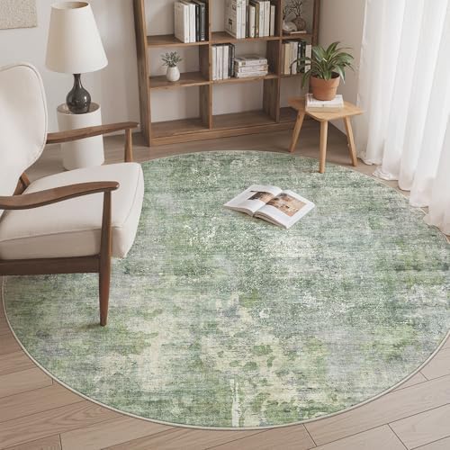 Soalmost Abstract 6x6 Round Rug 6ft Circle Living Room Rugs, Green/Ivory by Soalmost