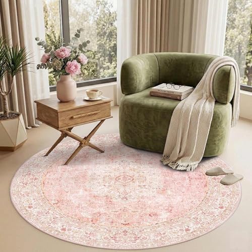 4ft Pink Round Area Rug for Girl Bedroom Washable Cute Circle Rug - Image 3