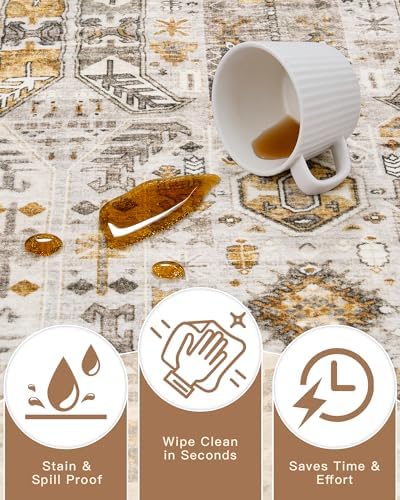Madane Washable Runner Rug 3x6 Runners for Hallways Non Slip, Brown/Gold - Image 7