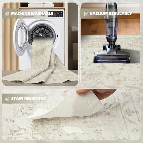 Washable Rugs 8x10 Area Rugs for Living Room,Ultra Soft Faux Wool Retro Carpets,Non Slip Backing,Durable Edge Binding,Stain Resistant,The Large Carpet for Bed Room,Dining Room,Office Decor - Image 5