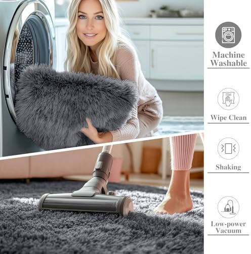 OLANLY Grey Round Rugs for Bedroom - Machine Washable, 8 ft Circle Area Rugs for Living Room, Soft and Fluffy Shaggy Carpet for Teen Girls and Boys, Nursery Rooms, Dorms, Home Decor Aesthetic - Image 3