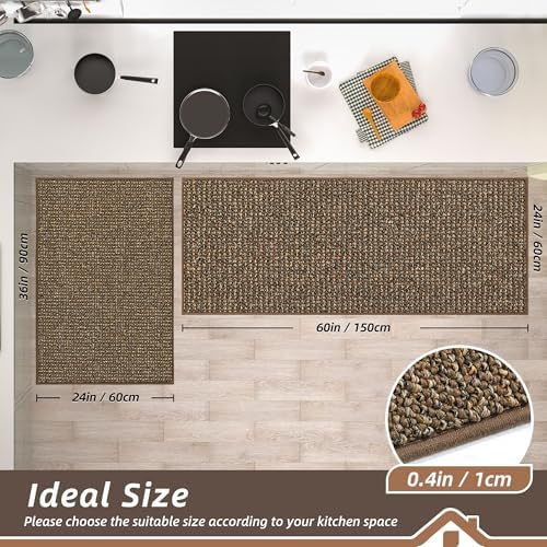 BEQHAUSE Kitchen Rugs and Mats 2PCS Non-Slip, 24"x36"+24"x60", Brown - Image 2