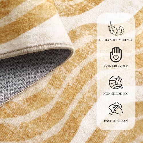 Hedlive Boho Machine Washable Rug 6x9, Sun Print Soft 6x9 Nursery Rug for Bedroom Classroom, Ultra-Thin Non Slip Kids Large Carpet for Living Room Playroom Office(6'x9',Gold/Multi) - Image 6