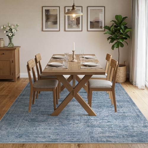 DMOYEST Area Rug Living Room Rugs - 6x9 Washable Large Soft Indoor Neutral Modern Abstract Low Pile Rug Carpet for Bedroom Dining Room Farmhouse Home Office - Dark Blue - Image 3