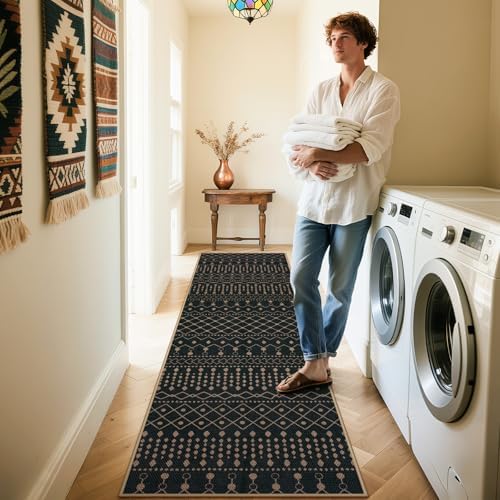 Lahome Moroccan Easy Jute Washable Runner Rug, 2x8 Black Kitchen Runner - Image 7
