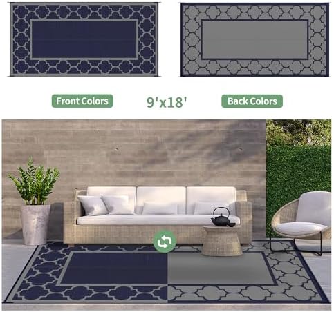 GENIMO Outdoor Rug, Waterproof Plastic Rugs 9'x18' for Camping Blue Grey - Image 5