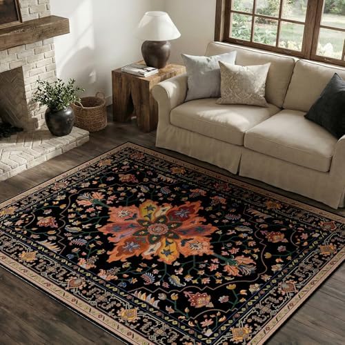 RELEANY Washable Area Rug, 4'x5', Black/Colorful - Image 3