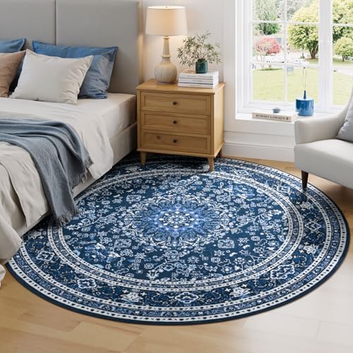 Lessymo 4FT Washable Round Area Rugs for Living Room, Non Slip Circle Rugs - Image 2