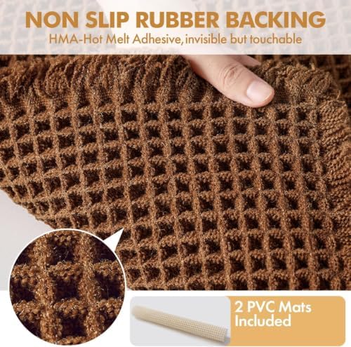 MIULEE Set of 2 Waffle Bathroom Rugs Boho Bath Mat Caramel 17"x24"+20"x32" - Image 4