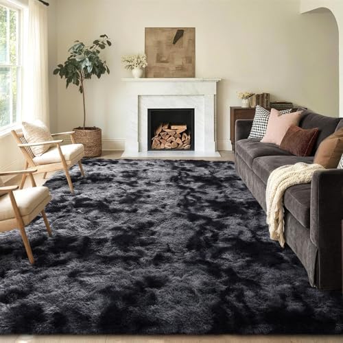 5x8 Non-Slip Fluffy Area Rugs For Living Room (Tie-dye Dark Grey) by FinRe%CC%80cHome