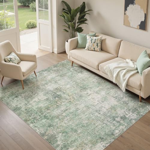 DMOYEST Area Rug Living Room Rugs - 5x7 Large Soft Indoor Neutral Modern Abstract Low Pile Washable Rug Carpet for Bedroom Dining Room Farmhouse Home Office - Green Grey - Image 4