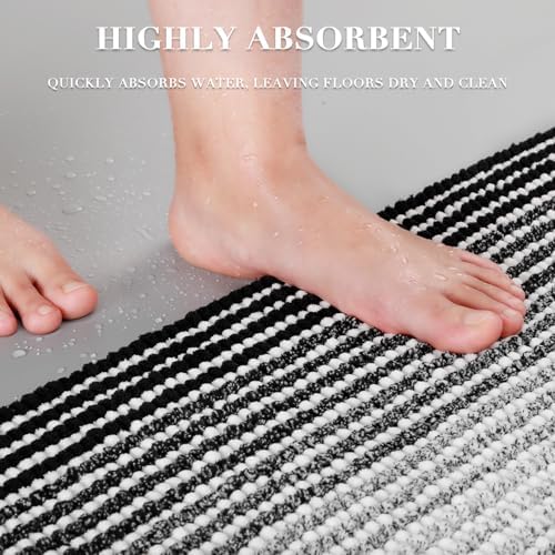 BSICPRO Bathroom Rugs Sets 2 Piece, Non Slip Striped Bath Mats, Black - Image 5