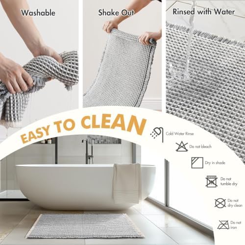 MIULEE Set of 2 Waffle Bathroom Rugs LightGrey&Cream 17"x24"+18"x30" - Image 6