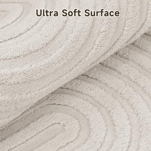 Pauwer 4ft Area Rugs for Living Room, Modern Non Slip Washable Rug, Beige - Image 3