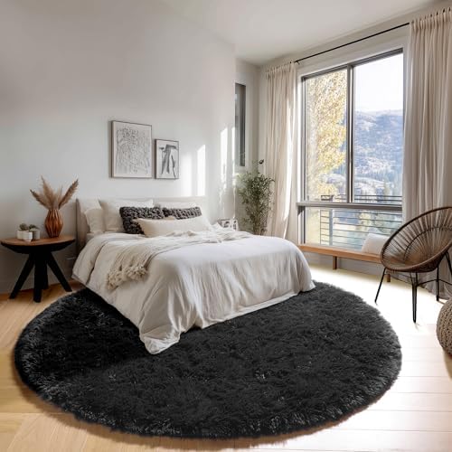 ONASAR Black Round Rugs 7ft for Living Room, Fluffy Bedroom Circle Area Rug, Soft Plush Shaggy Carpet for Kids Girls Boys Teen Nursery Dorm Classroom Playroom Home Decor Aesthetic - Image 3