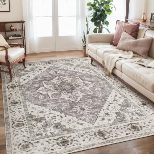 SERISSA 5x7 Washable Non Slip Boho Area Rug for Living Room，Earth Tone by SERISSAHomeDecorCollection