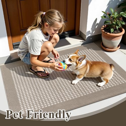 Ileading Indoor Door Mat, Absorbent Muddy Mats for Dogs, Low-Profile Entrance Welcome Mat with Non-Slip Rubber Backing, Washable Runner Carpet for Hallway,Entryway,Kitchen (Beige 32×48inch) - Image 2