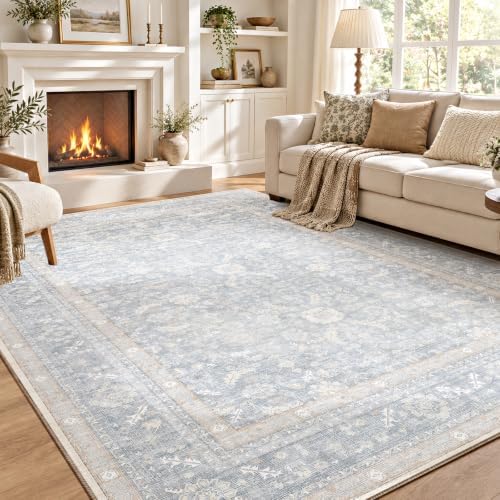 OPPODREAM Vintage Light Blue Area Rugs 10x14, Washable Rug for Living Room by OPPODREAM
