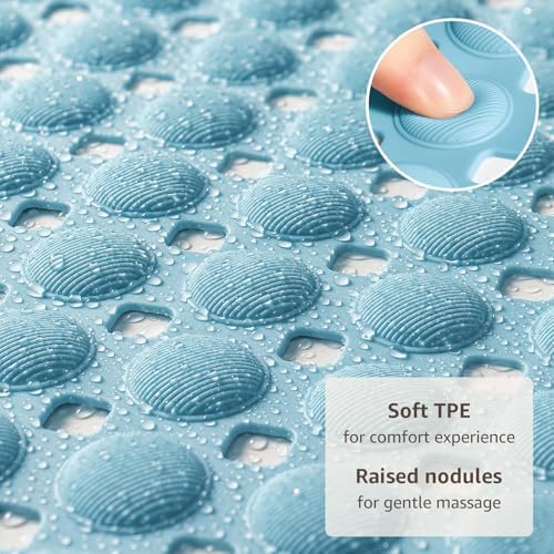 OTHWAY Bath Tub Shower Mat Non Slip, Bathtub Floor Liner Mats for Inside Shower Bathroom, Suction Cups and Drain Holes for Feet Scrubbing, Machine Washable, Soft on Feet, 35x16 Inch, Blue - Image 2