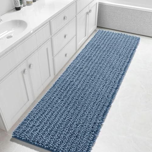 Yimobra Bathroom Runner Rug 70x24 Inch - Extra Long Non Slip Chenille Bath Mat, Soft & Absorbent, Machine Washable Shaggy Hallway Carpet for Vanity Tub Shower, Denim Blue Home Decor Accessories by Yimobra