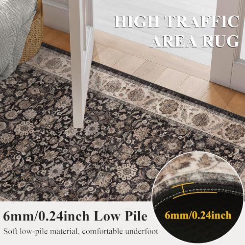 Washable 2x3 Entryway Soft Area Rug Vintage Charcoal Beige Door Mat - Image 6