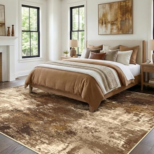 RELEANY Washable 10'x14' Abstract Area Rug for Living Room Brown Tan - Image 2