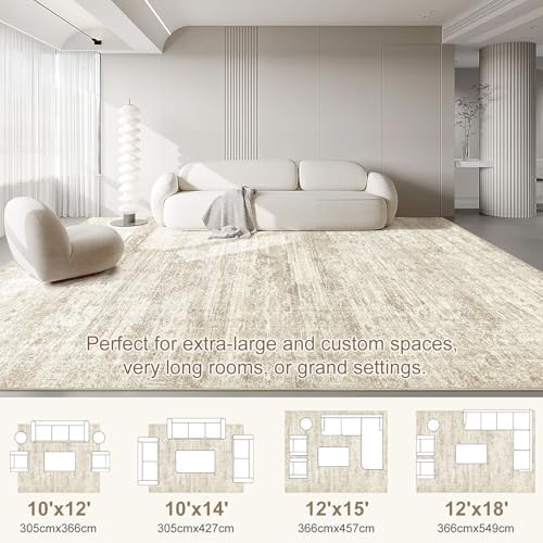 UERMEI 10x12 Area Rug Living Room Rugs - Washable Neutral Modern Abstract Soft Thin Rug Indoor Floor No Slip Rug Carpet for Bedroom Under Dining Table Home Office Decor - Beige/Brown - Image 3