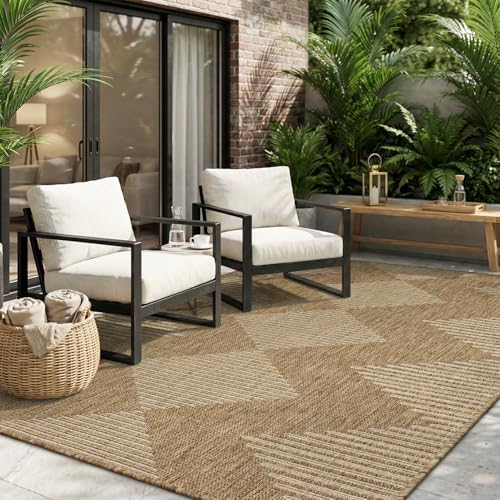 MontVoo-Outdoor Rug-Patio Rug 9x12 Polypropylene Indoor Outdoor Rug Outdoor Carpet for Patio Deck Balcony Porch, Textured Weave, Durable for High Traffic, Fade-Resistant, Boho Geometric Neutral Brown by MontVoo