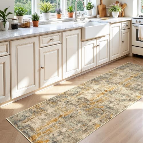 3x8 Beige Rug Runners for Hallways Kitchen Runner Rug Non Slip Washable Black Long Runner Rugs with Rubber Backing Soft Abstract Carpet Runner for Bedroom, Kitchen, Bathroom, Entryway - Image 4