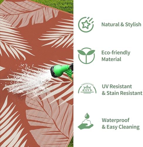 GENIMO Outdoor Rug, Waterproof Plastic Rugs for Patio, 8'x10' Brick Red - Image 6