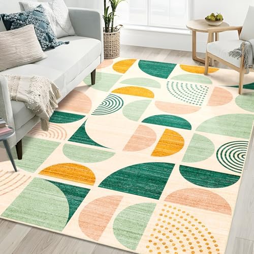 MUJOO Green Rug Boho Washable 5x7 Area Rugs Non Slip Modern Abstract Large by MUJOO
