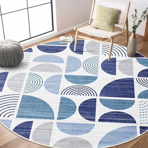 MUJOO Round Rugs 6ft,Circle Area Rug Washable Non Slip Modern Abstract by MUJOO