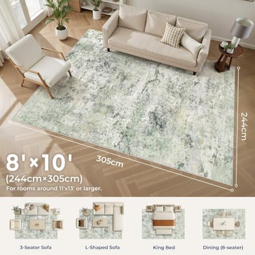 DMOYEST Area Rug Living Room Rugs - 8x10 Large Soft Indoor Neutral Modern Abstract Low Pile Washable Rug Carpet for Bedroom Dining Room Farmhouse Home Office - Green/Grey/Yellow - Image 2