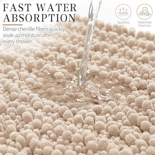 Yimobra Bathroom Rugs Non Slip Washable - Ultra Soft Absorbent Chenille Bath Mat, Quick Dry Shaggy Floor Carpet for Tub Shower, Light Brown Home Decor Accessories, 24x17 Inch - Image 5