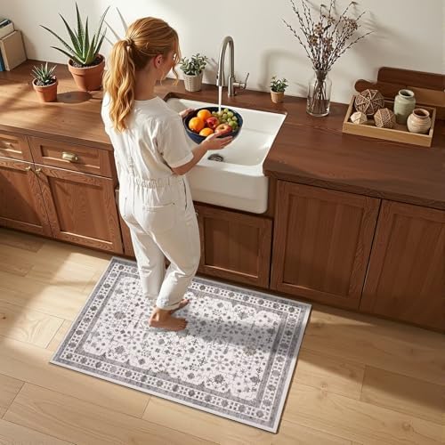 GarveeHome Small Beige Brown Entryway Rug 2x3 Washable Non Slip Vintage Rug - Image 2